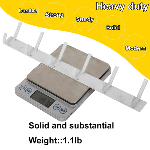 Wall Mounted Coat Rack With Six Heavy Duty Hooks, White Coat Hanger Wall Rack on scale showing weight, durable design