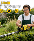 Man using 22 Inch Cordless Hedge Trimmer With Dual Action SK5 Blades And 2x4.0Ah Batteries And Charger Included, 180 Degree Rotating Handle, Lightweight 4.1 Lb Electric Hedge Cutter For Yard And Garden, No Cord Hassle Pruning And Shaping on bushes.