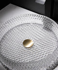 USZWBY Bathroom Vessel Sink Vanity Tempered Glass Vessel Bowl Sink Transparent Countertop Sink Bowl with Gold Pop Up Drain.