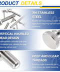 Heavy Duty M6 X 30mm Knurled Thumb Screws Cast From Tough 304 Stainless Steel with vertical knurl for easy tightening.