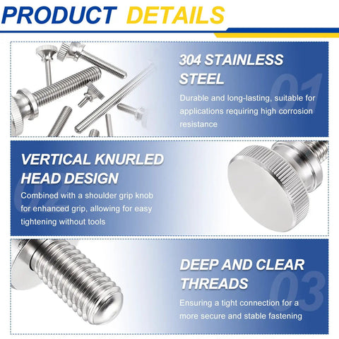 Heavy Duty M6 X 30mm Knurled Thumb Screws Cast From Tough 304 Stainless Steel with vertical knurl for easy tightening.