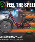 Fat Tire Electric Bike With 24In Wheels, 2000W Peak Motor, 48V 18.5Ah Removable Battery, 40 To 80 Mile Range, Step Through Full Suspension Ebike For Adults, Ideal For Commuting And City Cruising, Wine in motion on the street.