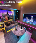 LED TV Backlight Strip 32.8Ft USB Powered With Remote creating ambience in modern living room behind large screen