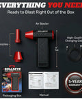 Powerful 130000 RPM Cordless Air Duster For Computers Electronics And Cars with components, manual, and packaging