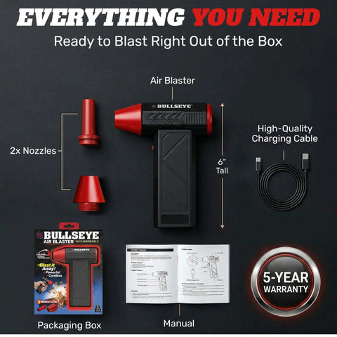 Powerful 130000 RPM Cordless Air Duster For Computers Electronics And Cars with components, manual, and packaging