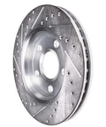 Image of a drilled and slotted rotor from the Front Brake Kit With Drilled And Slotted 12.99 Inch Rotors For 2011-2020 Jeep Grand Cherokee And 2011-2018 Dodge Durango Replacement, Delivers Strong Stopping Power, Smoother Stops, And Quiet Braking