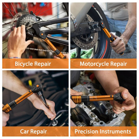 Pro Grade Quarter Inch Torque Wrench Kit With 72 Tooth Click Type 30 To 220 Inch Pound Range Dual Scale Newton Meter And Inch Pound MTB Bike Maintenance Set For Precise Smooth Adjustments On Road Mountain And Trail Bikes 33 Pieces in use for bicycle, motorcycle, and car repairs