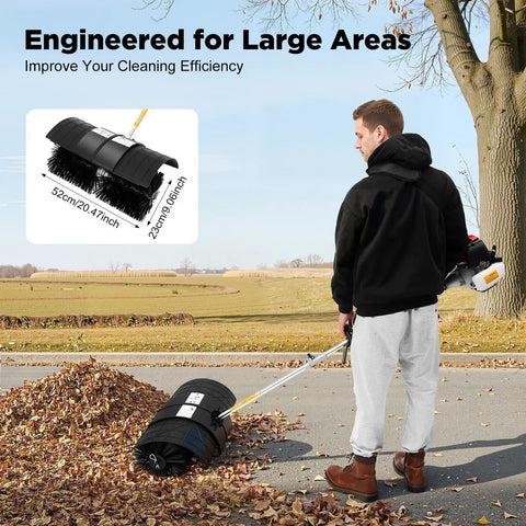 Heavy Duty 52Cc Gas Walk Behind Lawn Sweeper With Handheld Broom Attachment For Farms, Streets, And Gardens. Powerful Two-Stage Debris Cleaner For Leaves, Grass Clippings, And Yard Waste. Durable Construction.