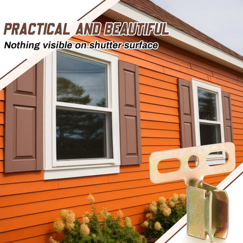 Heavy Duty 24 Piece Steel Shutter Clips For Vinyl Window Shutters Featuring Hidden Mount Hardware And No Sweat Exterior Fasteners Ensuring A Rock Solid Damage Free Installation Upgrade Now. Installed on orange house with no visible hardware.