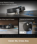 X60 Max Ultra Complete Robot Vacuum showing obstacle crossing and corner cleaning with slim design and triple-wheel chassis