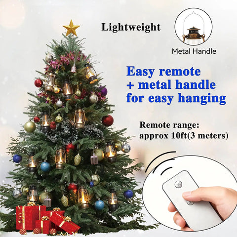 12-Pack Bronze Mini Lanterns With Remote Control, 5.1 Inch Tall Vintage Western Lanterns for Christmas tree decoration close-up