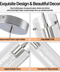 Detailed components of Bubble Glass Crystal Pendant Lights 3-Pack For Kitchen Island showing brushed nickel finish and design.