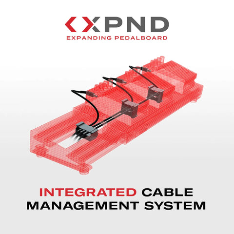 Xpnd Pedalboard Expansion Kit For Guitar Pedal Boards, Telescoping 14 To 24 Inch Extension showcasing cable management system