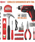 Red 35 Piece Tool Kit With 3.6V USB Electric Screwdriver And Drill Set, Complete Basic Home Repair And Furniture Assembly Kit