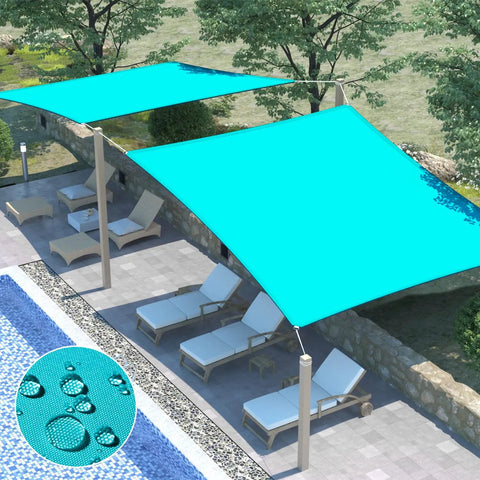 10 By 13 Foot Waterproof Sun Shade Sail Rectangle Canopy For Outdoor Patio Pergola Backyard Garden UV Block Protection Turquoise Color Built Tough Heavy Duty Polyester Tear Resistant Easy Install All Weather Use