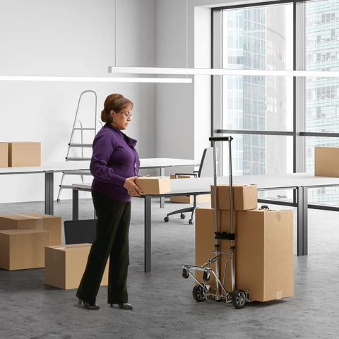 Person using Remin Kart A Bag Tri Kart Heavy Duty Utility Cart with telescopic handle in office setting.