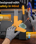 Beast Benchtop Lapidary Saw For Cutting And Engraving 350W Variable Speed 0 To 10000 RPM with safety features highlighted