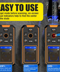 All In One Wall Scanner And Laser Rangefinder Pro Tool For Stud Detection showing three-step usage guide on screen