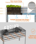 Self Watering Galvanized Raised Garden Bed With Legs And PE Cover For Vegetables And Flowers Outdoor Elevated Planter Box 48 By 24 By 56 Inches Easy Hands Free Watering For Backyard Patio Balcony showing drainage system and reinforced base.