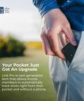 Person placing Link Pro Wearable Golf Tracker: Auto Tracks Every Shot With AI, No Phone Needed, into pocket.