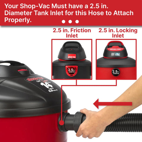 Heavy Duty Vacuum Hose 8 Feet Long By 2.5 Inch Diameter For Standard Or Locking Inlets No Fuss Quick Reach Flexible Vinyl