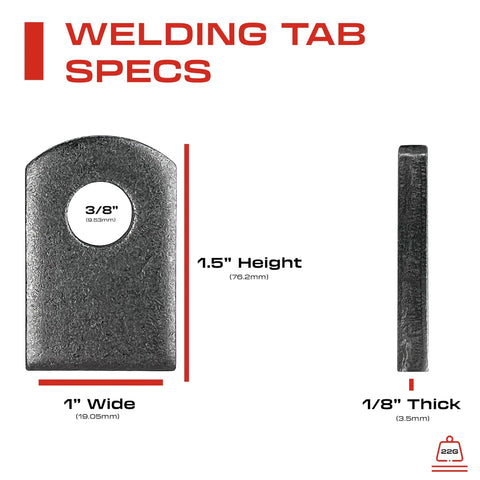 Heavy Duty Welding Tabs 50 Pack For DIY Pros, 1 In W X 1-1/2 In H, 3/8 In Hole, 1/8 In Thick Steel, Polished Gray