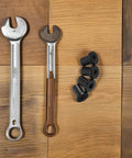 Heavy Duty Carbon Steel Barn Door Clamps Set With Flat Door Spacers For Sliding Track And Replacement next to wrenches