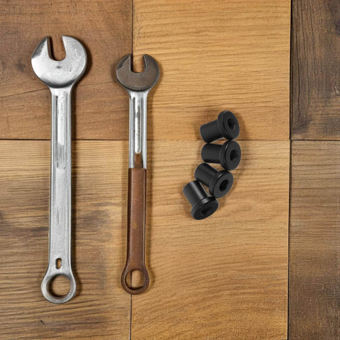 Heavy Duty Carbon Steel Barn Door Clamps Set With Flat Door Spacers For Sliding Track And Replacement next to wrenches