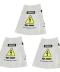 Reflective Safety Cone Collars Built For Electric Vehicle Techs To Highlight Nasty High Voltage Zones Around The Shop And Gonna Save Your Bacon During Any Quick Diagnostic Session 3 Pack, vinyl sleeves with warning signs.