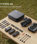 Ultra Portable Pocket Drone Under 249g With 4K Video And 8K Photo, 3 Axis Gimbal, accessories on table setup