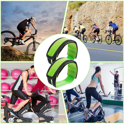 Two Pack Green Bike Pedal Straps For Stationary Bikes Anti Slip Foot Straps Toe Clips Compatible With Fixed Gear Pedals