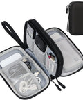 Waterproof Travel Cable Organizer Pouch With Double Layer Storage for cords, chargers, phones, and earphones open view