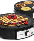 Electric Crepe Maker And Griddle 12 Inch Nonstick Reversible Hot Plate With Adjustable Temperature and LED Indicator Lights
