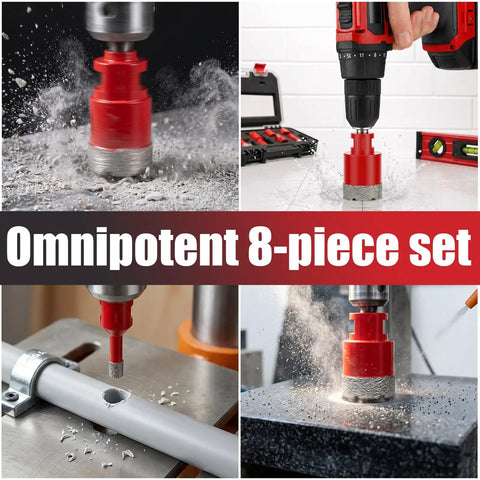 Ultra Durable 8-Piece Diamond Hole Saw Kit With Hex And SDS Adapters For Dry Or Wet Cutting Tile Granite Marble Glass Stone 1/4 To 1-3/8 Inch, drilling stone and tile