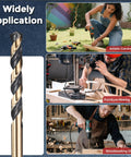 Front view of Kozelo 5pc 4.2mm HSS twist drill bits set; black and gold, 135° angle for metal and woodworking