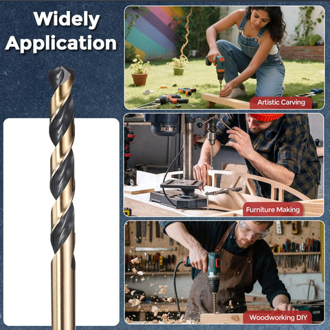 Front view of Kozelo 5pc 4.2mm HSS twist drill bits set; black and gold, 135° angle for metal and woodworking