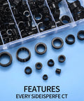 170 Pcs Black Round Nylon Cable Snap Grommets Set Durable PA66 Material Snap In Grommet Protectors Assorted Sizes From 5/16, 3/8, 1/2, 5/8, 3/4 And 1 Inch Locking Bushing Plugs For Cable Holes