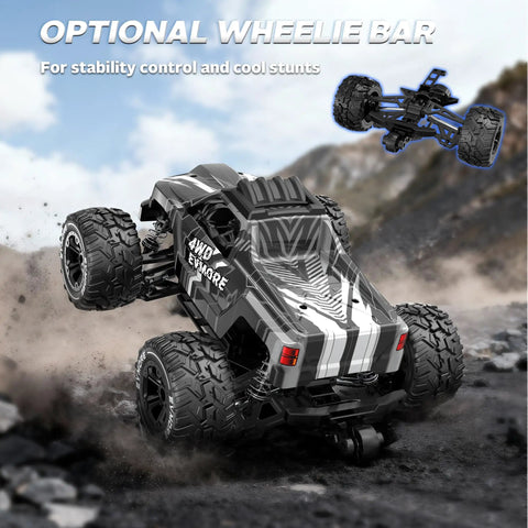 1/16 Scale Brushless RC Monster Truck 4WD All Road High Speed Car Hits 34 MPH With Dual 2S LiPo Batteries Included on rugged terrain
