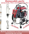 Heavy Duty Airless Paint Sprayer With Fifty Foot Hose And Three Swappable Tips Crush Exterior Painting Projects On Homes Fences And Decks Straight From The Paint Bucket Save Serious Sweat Equity And Get Her Done Quick. Close-up of removable parts including pump body and filter.