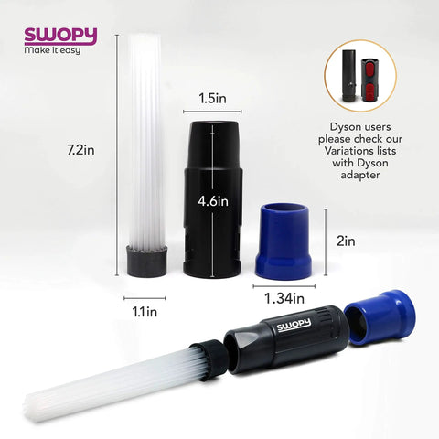 Universal Silicone Vacuum Attachment Kit With Tiny Tube Cleaner And Flexible Suction Nozzle For Car Interiors Keyboards Air Vents Drawers Pet Hair And Dust Includes A 1.48 Inch Adapter For Most Vacuums