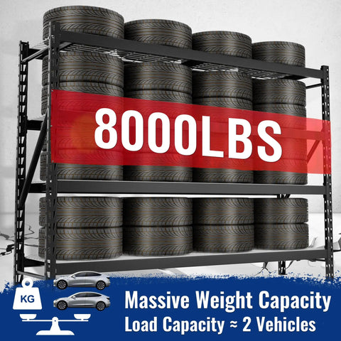 Straight Up Massive Garage Shelving Unit With An Actual 8000 LBS Weight Limit And Extra Wide Adjustable Four Tier Steel Racks Built Tough For Basement Gear Or Warehouse Hauling Black Storage Rack