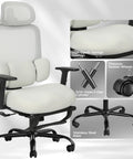 Ergonomic Office Chair With Footrest And Mesh Back, Adjustable Headrest And Armrests, Dynamic Floating Wing Lumbar Support, High Back Desk Chair For Home Office, All Day Comfort, BIFMA Certified, Gray with features view
