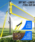 Heavy Duty Volleyball Net Set For Backyard And Beach Play With Anti Sag Winch 32Ft Reinforced Net Height Adjustable RustResistant Aluminum Poles
