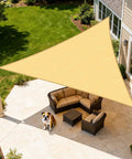 Sun Shade Sail 10x10x10 Sand Triangle With Curved Edges, Heavy Duty 185GSM HDPE UV Blocking Outdoor Shade over patio