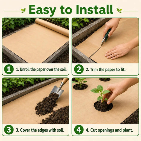 Biodegradable Paper Weed Barrier 2 Pack 100 Feet Each For Garden And Lawn No Fuss Landscape Fabric To Block Sunlight And Suppress Weeds
