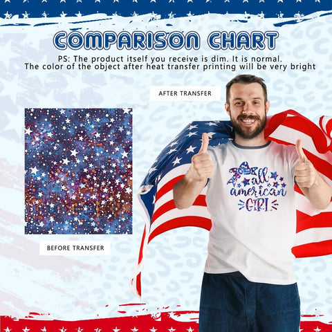 American Flag Sublimation Transfer Paper 12x10 Inch 10 Sheets Leopard Flag Pattern demonstration before and after transfer on shirt