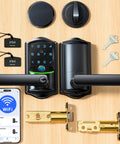 Slick WiFi Smart Lever Lock With Nonkeyed Deadbolt Matte Black For Front Door Security Zero Hassle Keyless Entry built into smartphone