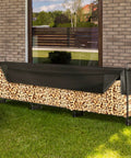 Beefy Heavy Duty Outdoor Firewood Rack With Waterproof 600D Oxford Cover Holds Three Quarter Cord Of Wood on patio