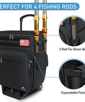 Rolling Tackle Box With Cooler And Wheels, Large Saltwater Ready Fishing Backpack With Rod Holders and US flag patch