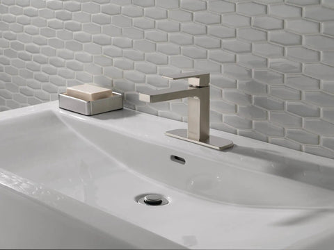 Xander Single Handle Bathroom Faucet In Brushed Nickel, Fits 1 Or 3 Hole Install, Escutcheon Included For A Clean Slick Look